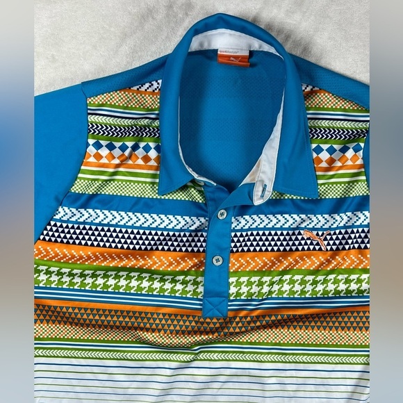 Puma Large Performance Cotton Stretch Polo Navajo Colorful Patterned Men's Shirt - Picture 3 of 7